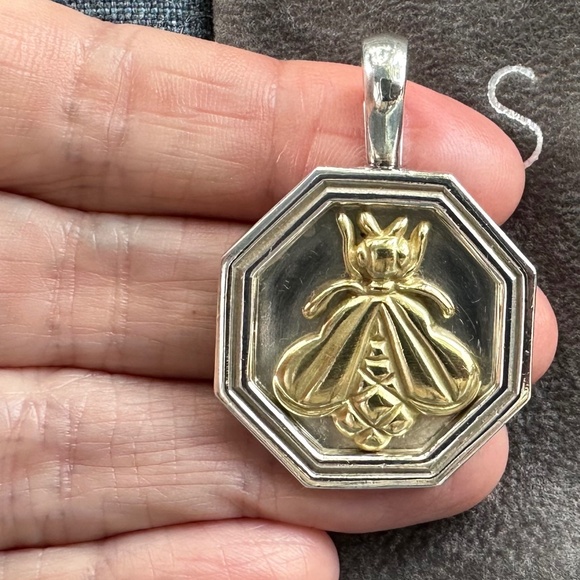 Designer SLANE ~JUMBO~ 18K Yellow Gold BEE Enhancer Pendant Sterling Silver 17gr - Picture 7 of 15